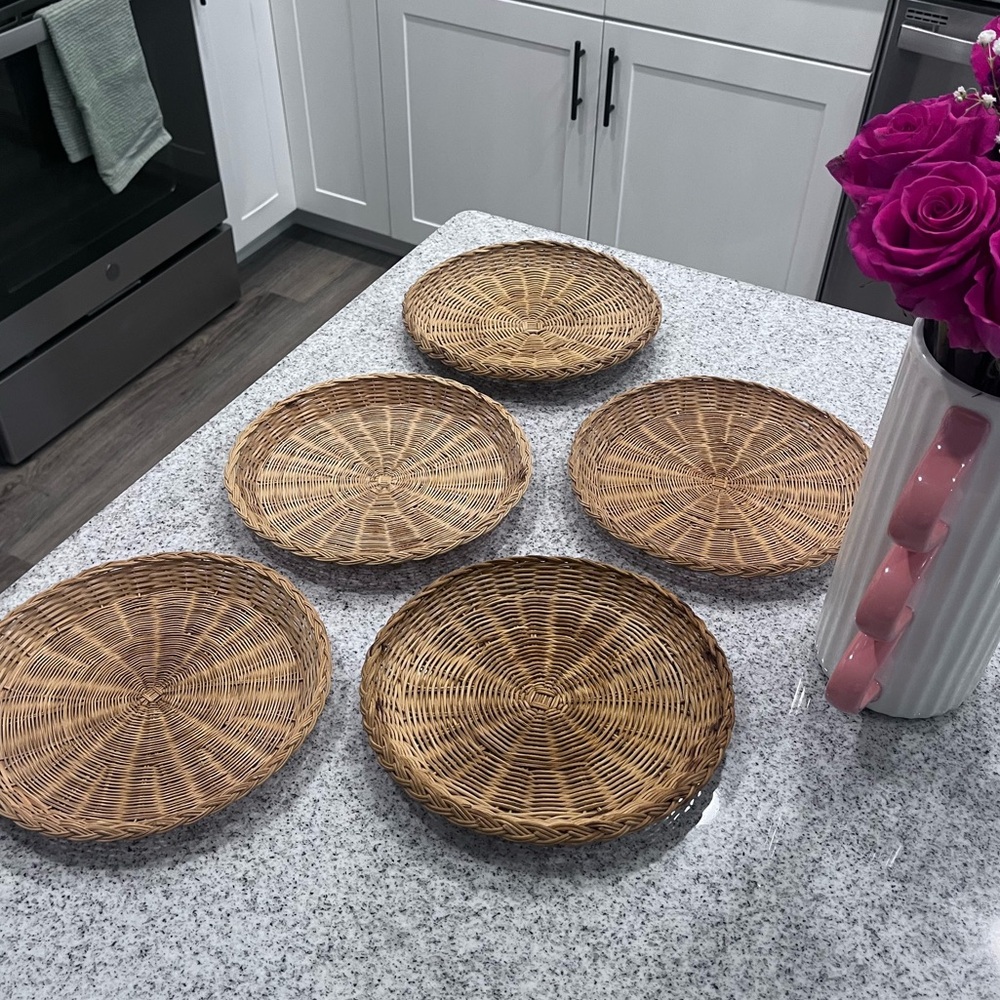 Set of 5 Woven Rattan Plates